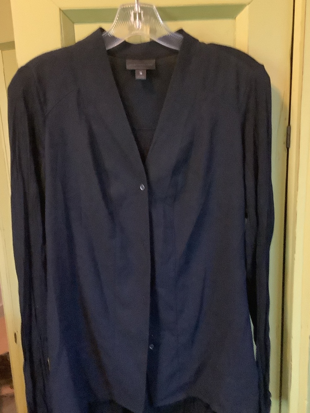 Worthington Black Button-Down V-Neck Long Sleeve Top